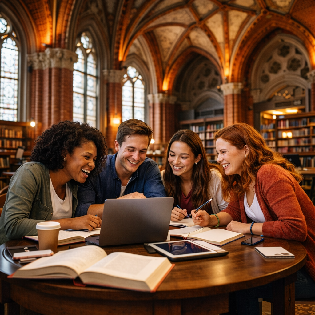 University students collaborating on campus